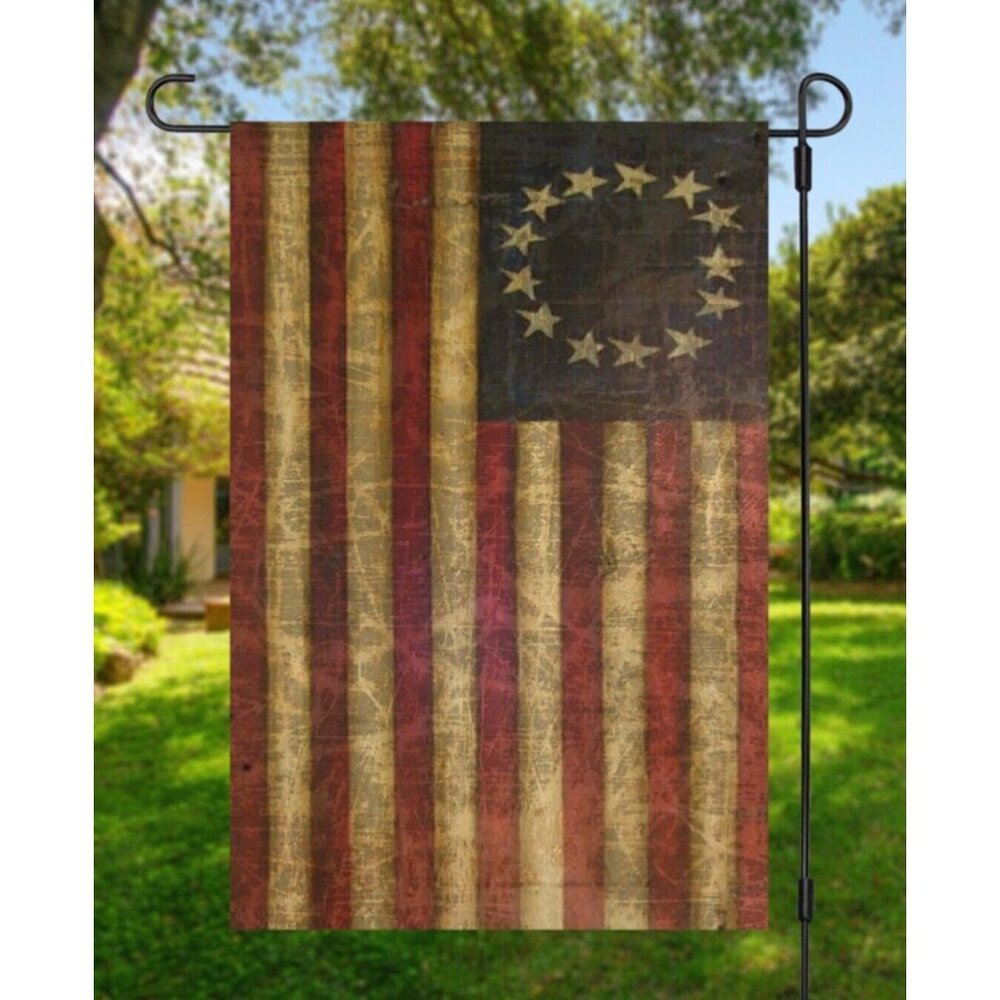 Betsy Ross Primitive Grunge 13 Star American Garden Flag Double Sided 12 x 18 "